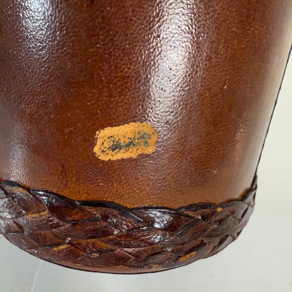 Decorative Leather Wrapped Bottle Decanter Brown Ornate Crest Vintage Home Decor - Picture 12 of 16